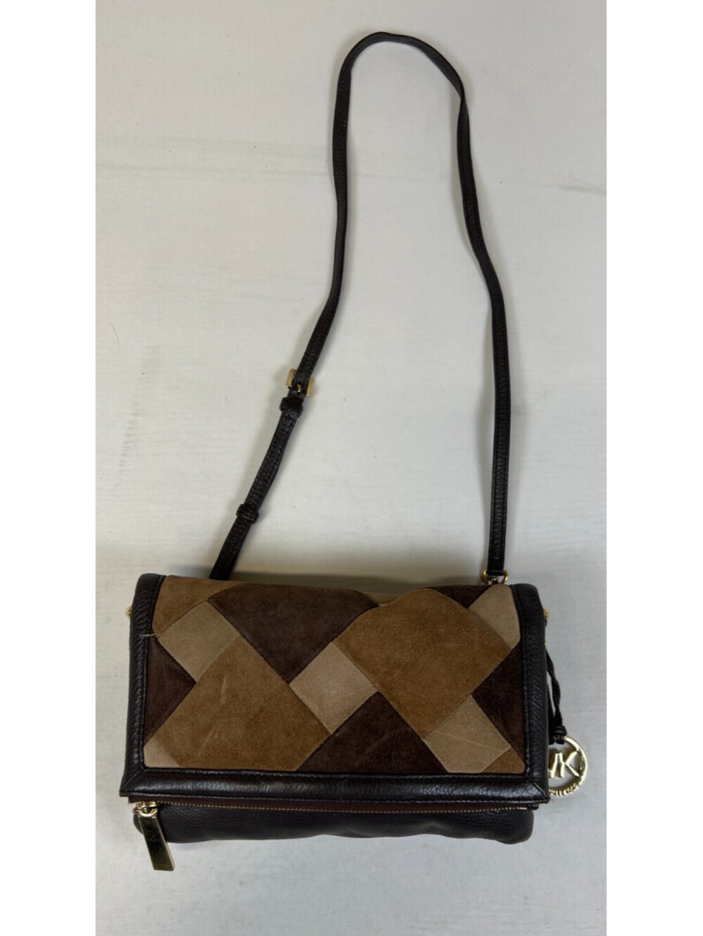 Michael Kors Women Small Crossbody Bag Brown Suede Patchwork Leather Handbag